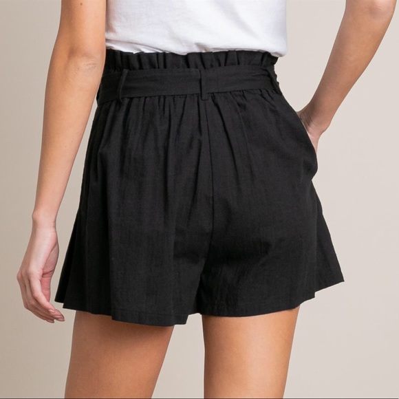 Small - Black High Waisted Paperbag Shorts with Waist Tie - Picture 4 of 7